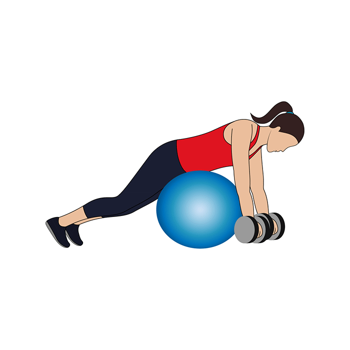 reverse flyes with exercise ball dumbbells